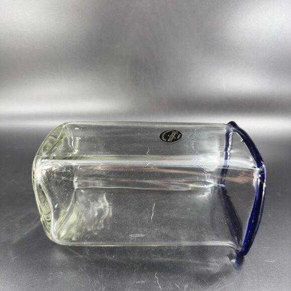 Krosno Jozefina Hand Blown Glass Vase Made In Poland Clear Cobalt Blue Edges VTG - Picture 9 of 16